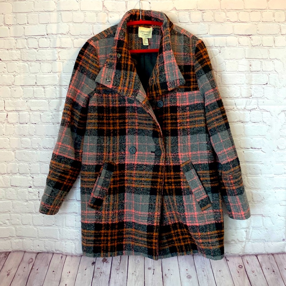 Forever 21 double-breasted tweed peacoat, fully lined with zippers on sleeves